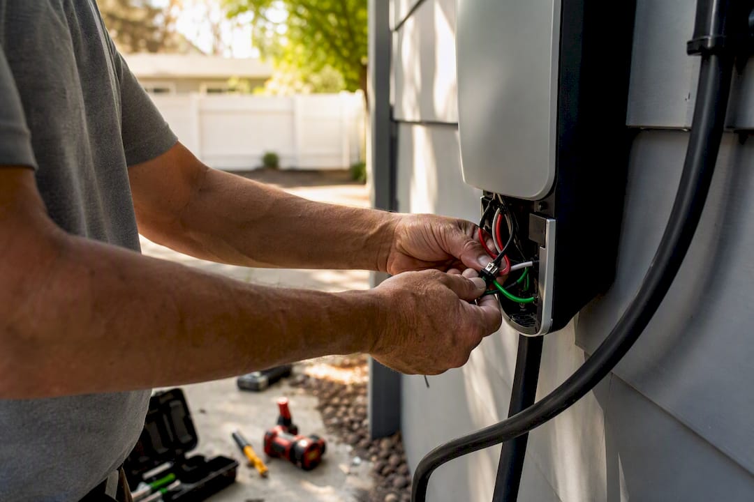 Electrician wiring home EV charger