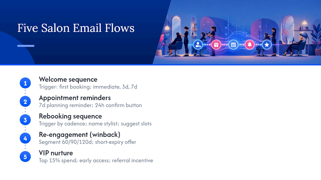 Diagram of email flow steps in salon marketing