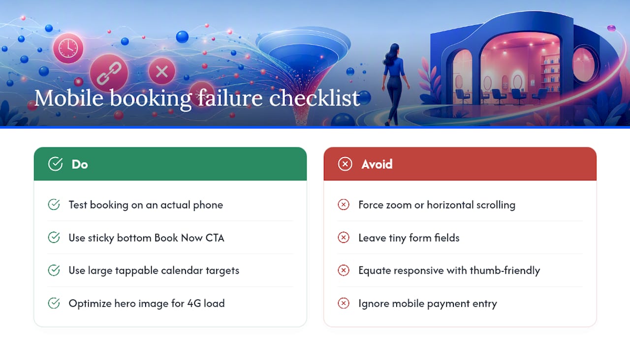 Diagram showing mobile booking usability factors