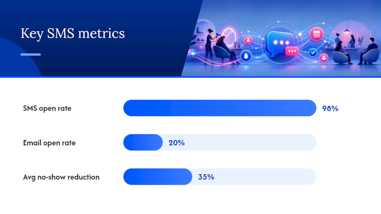 Diagram showing SMS reminder impact metrics