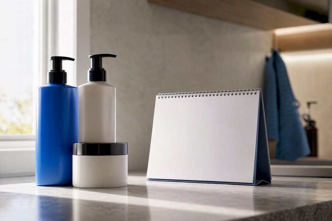 Hair care products and blank calendar