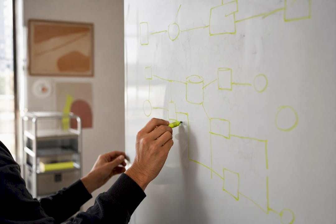 Hands sketching content model diagram