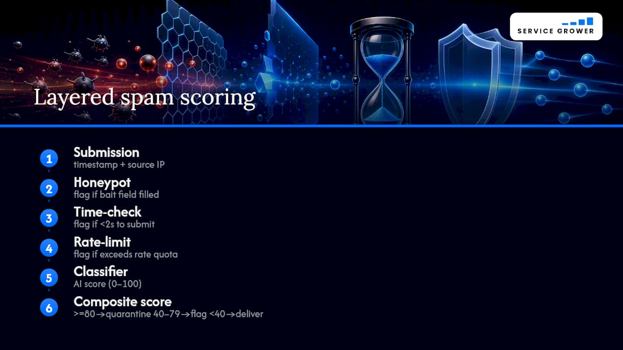 Diagram of layered spam defense scoring system