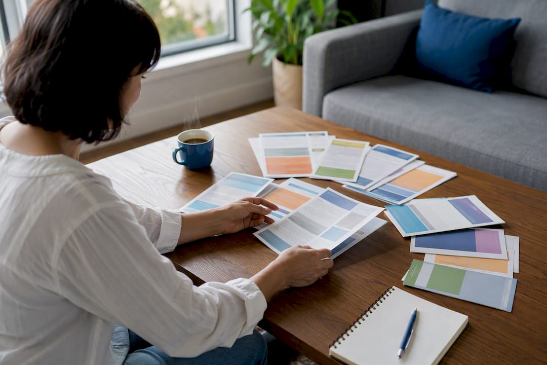 Hands arranging local business directories and ZIP code maps
