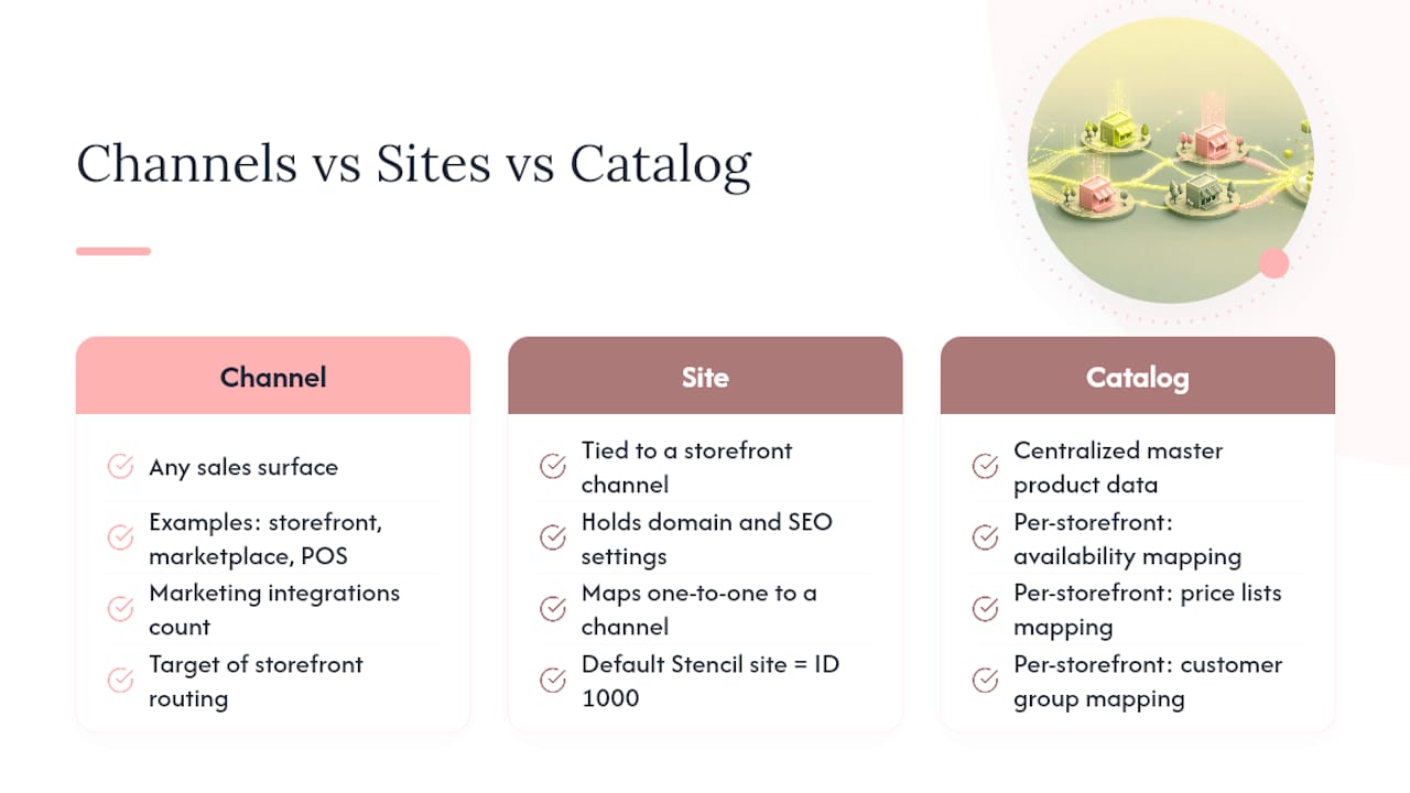 How Channels, Sites, and Catalog Data Actually Map — overview diagram
