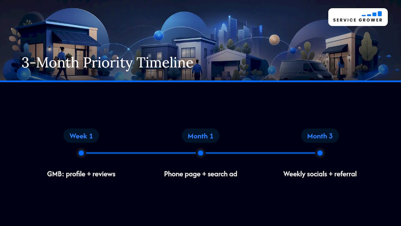 Three-stage local marketing priority timeline