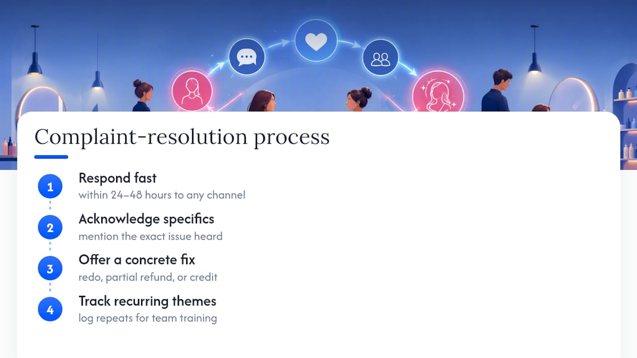 Four-step salon complaint resolution process