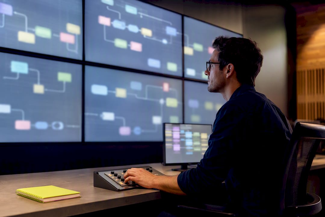 Engineer testing an automated workflow system