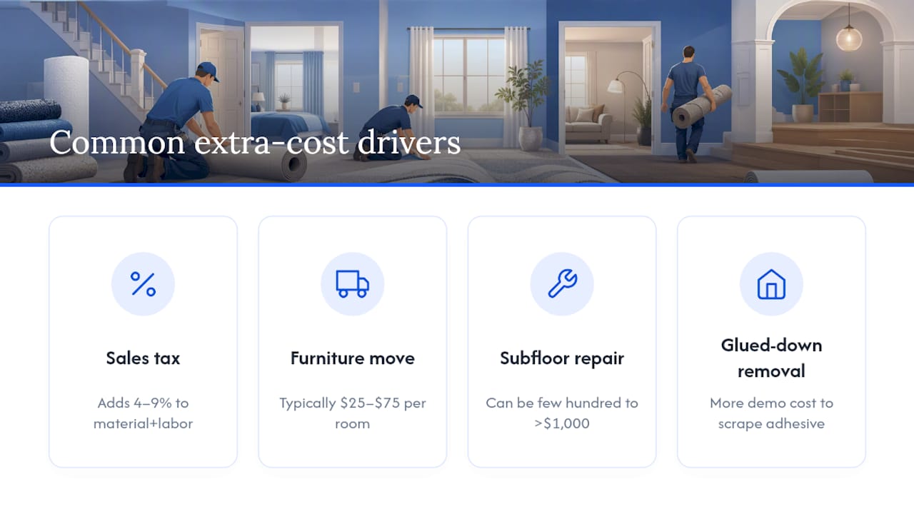 Comparison of common carpet installation extra costs
