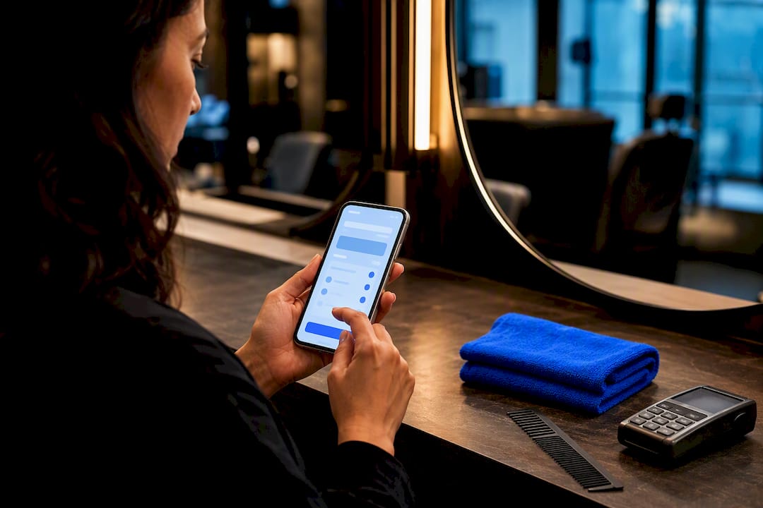 Salon owner testing booking website launch