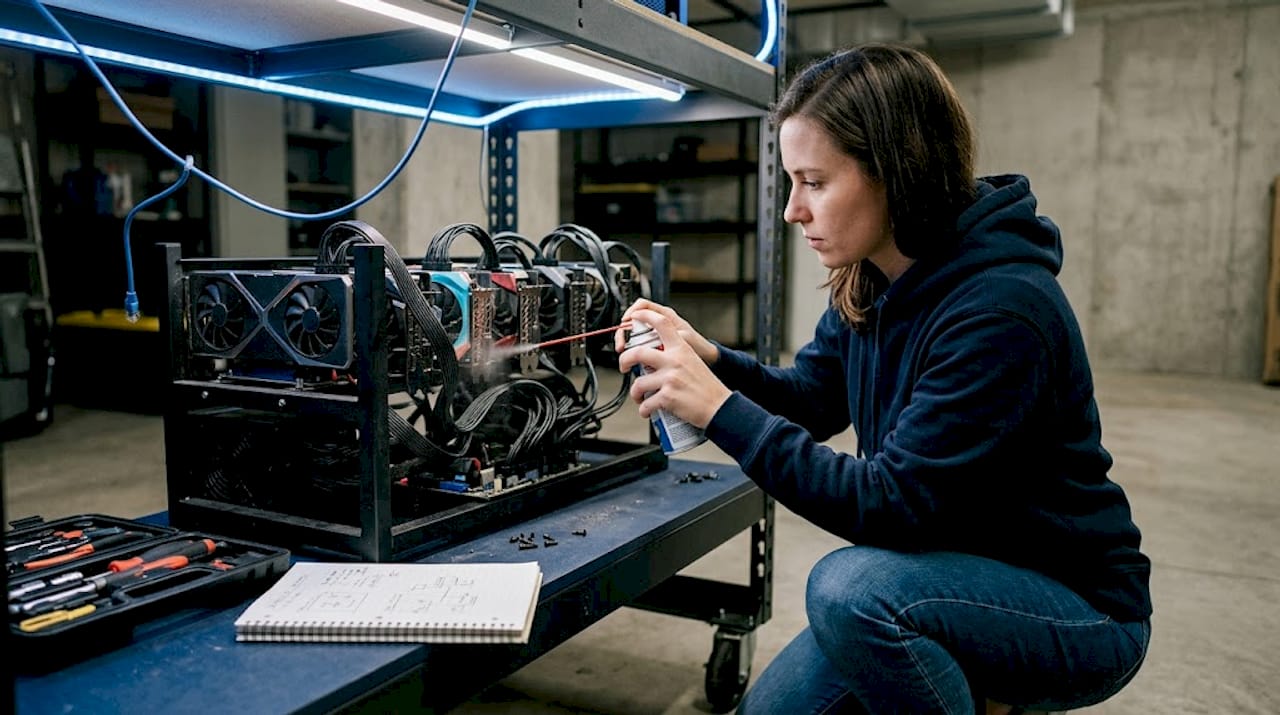 Woman performing mining rig maintenance