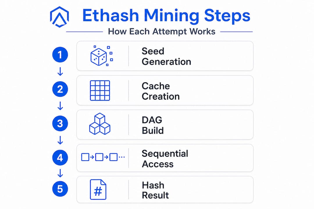 Infographic showing Ethash mining process steps