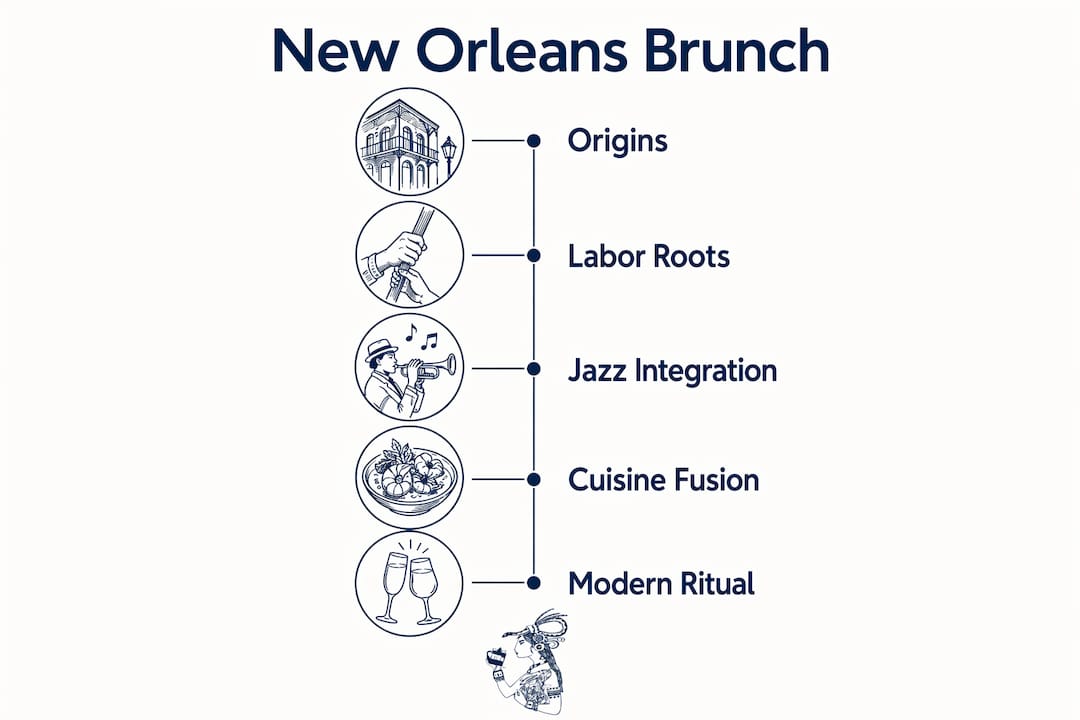 Infographic outlining the stages of New Orleans brunch culture