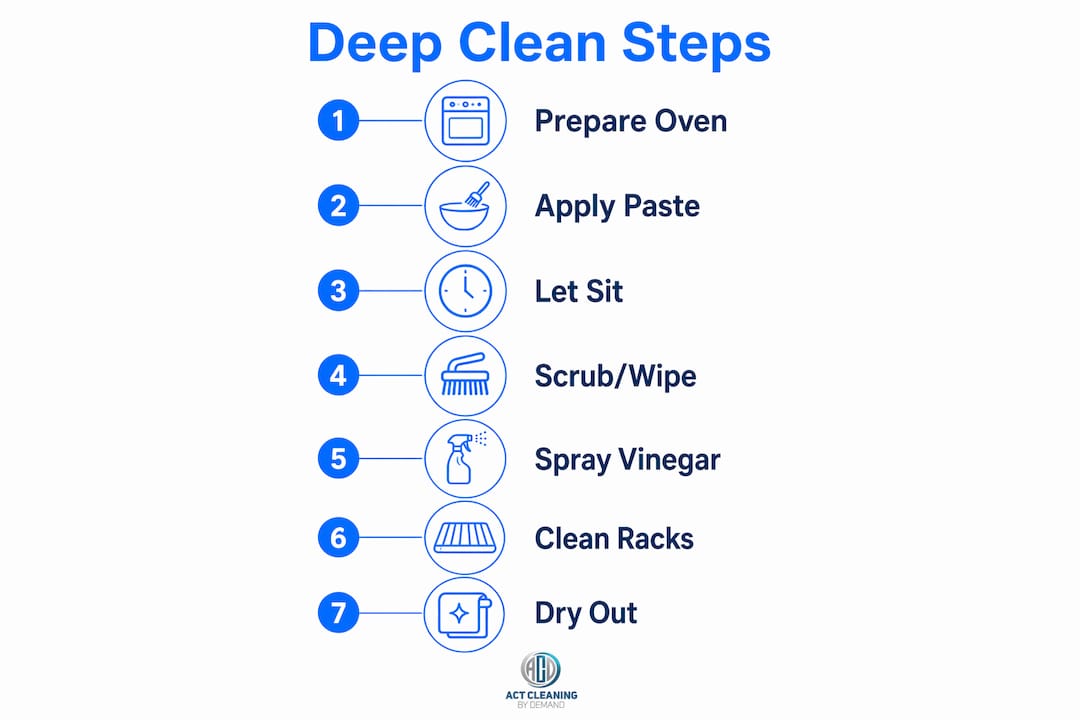 Infographic showing oven deep clean step-by-step process
