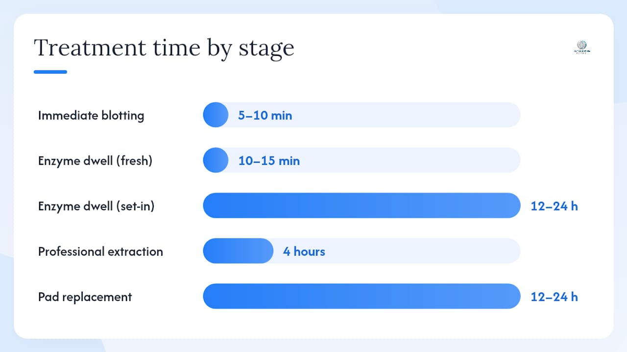 Timeline infographic of pet urine treatment stages
