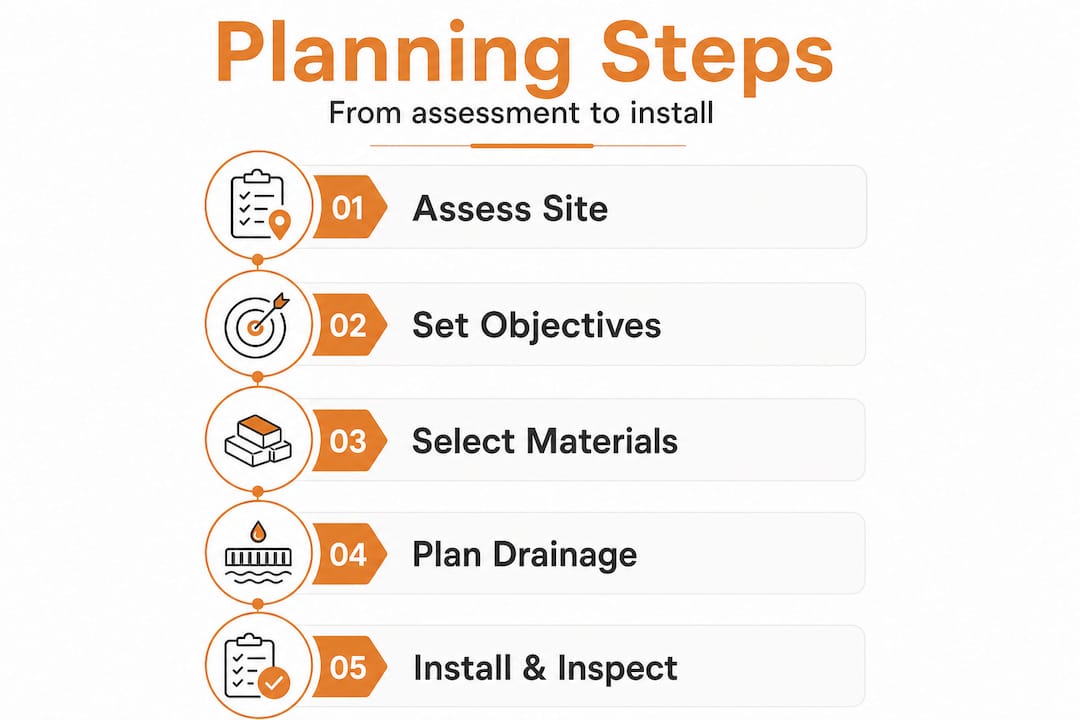 Infographic shows commercial hardscape planning steps