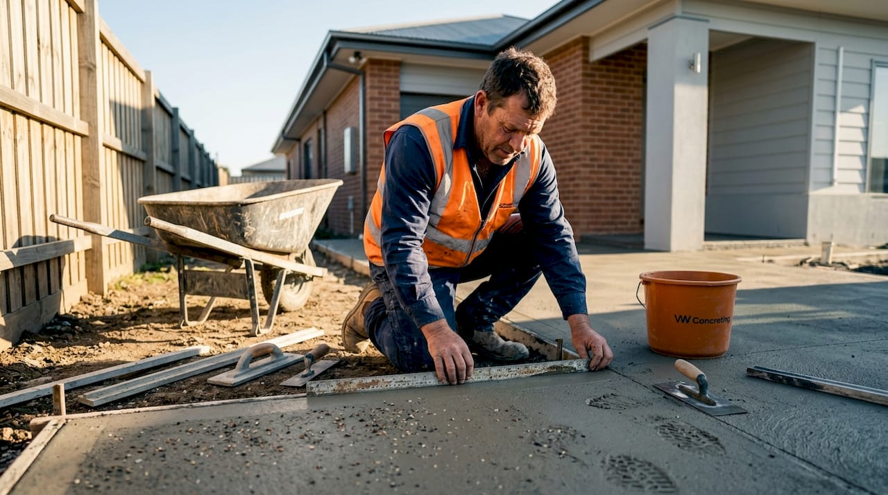Concreter measures new driveway surface
