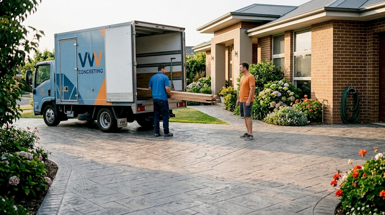 Heavy vehicle parked on concrete driveway