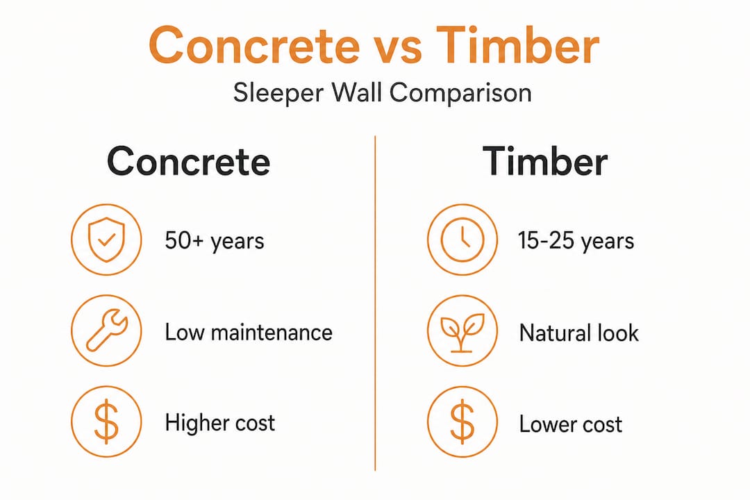 Infographic comparing concrete and timber wall features