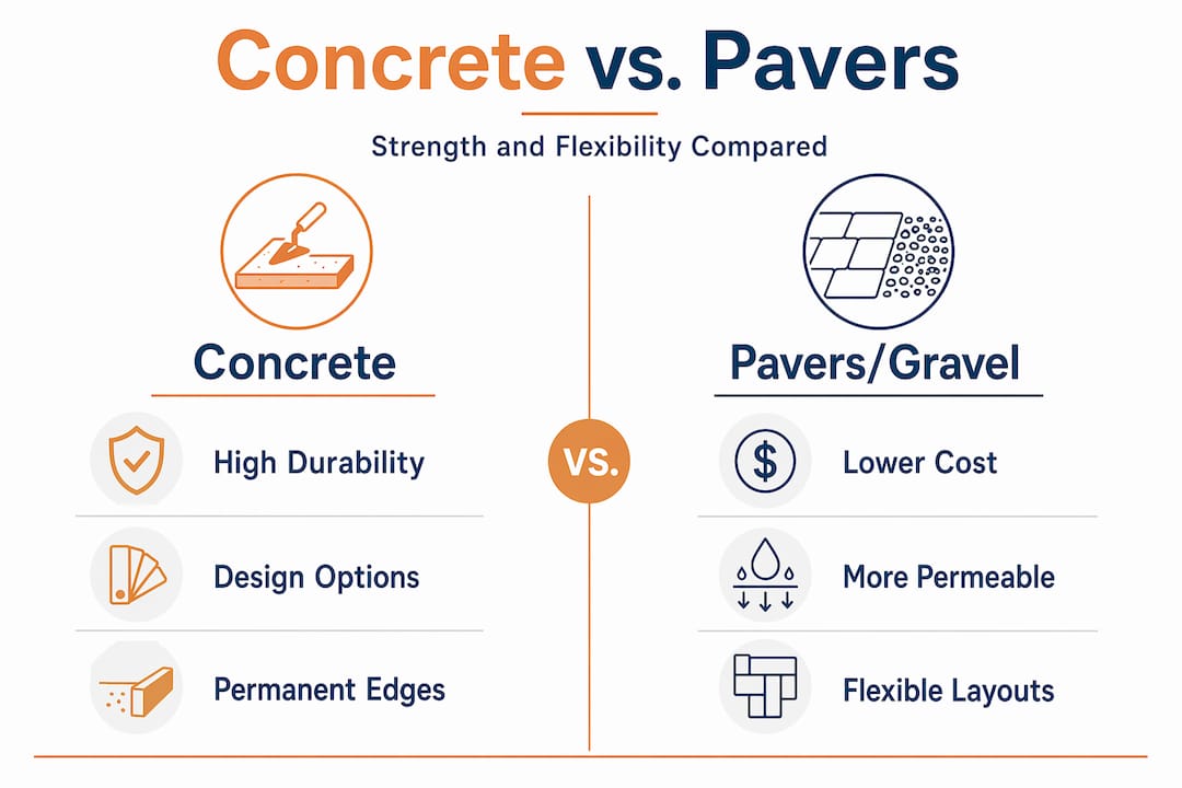Infographic comparing concrete with pavers or gravel
