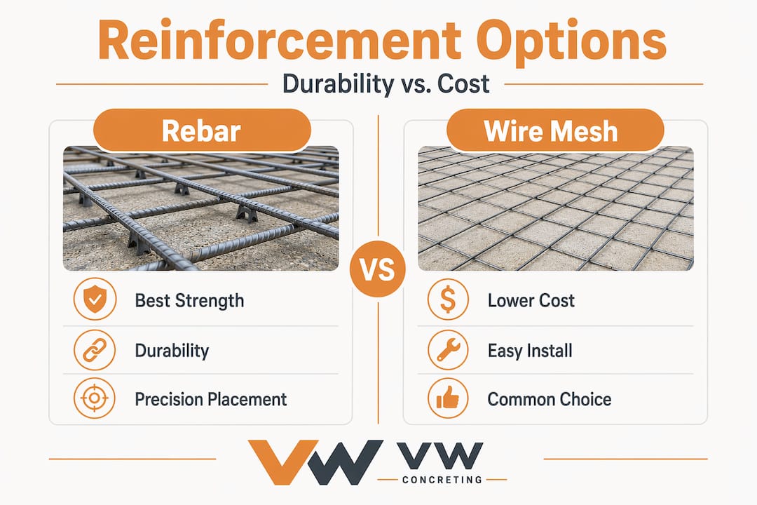 Infographic comparing rebar and wire mesh options