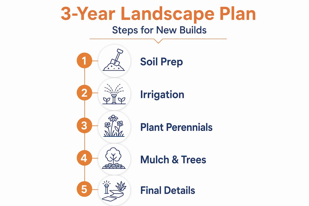 Three year landscaping plan step-by-step infographic