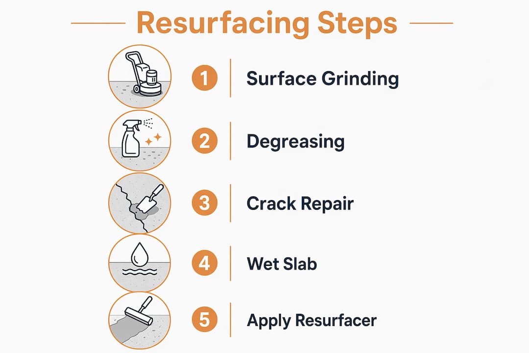 Infographic showing step-by-step concrete resurfacing process