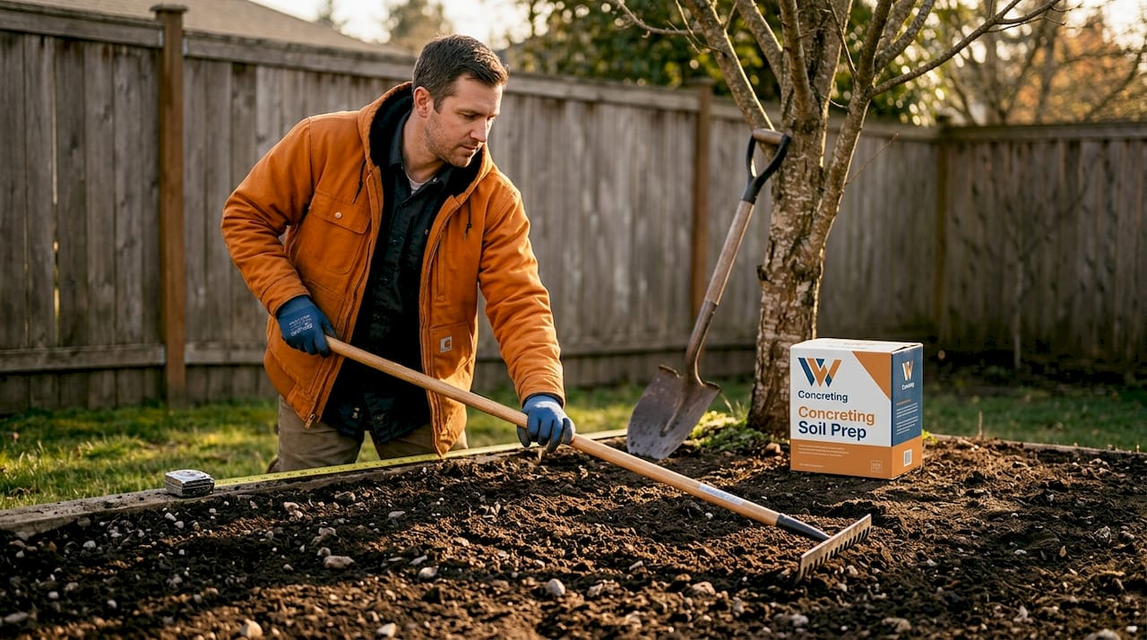 Homeowner leveling soil surface before sod