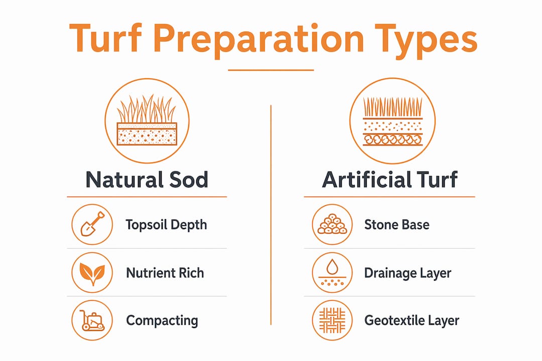 Infographic comparing natural and artificial turf preparation
