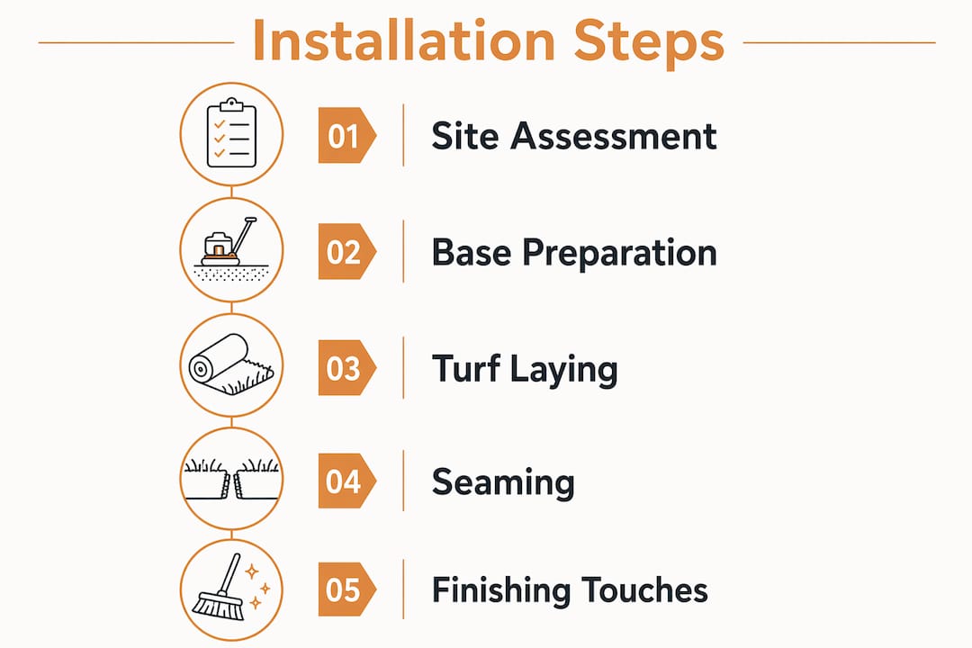 Infographic outlining synthetic turf installation steps