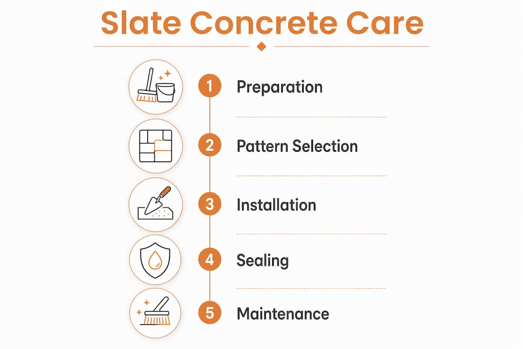Infographic showing slate concrete care steps