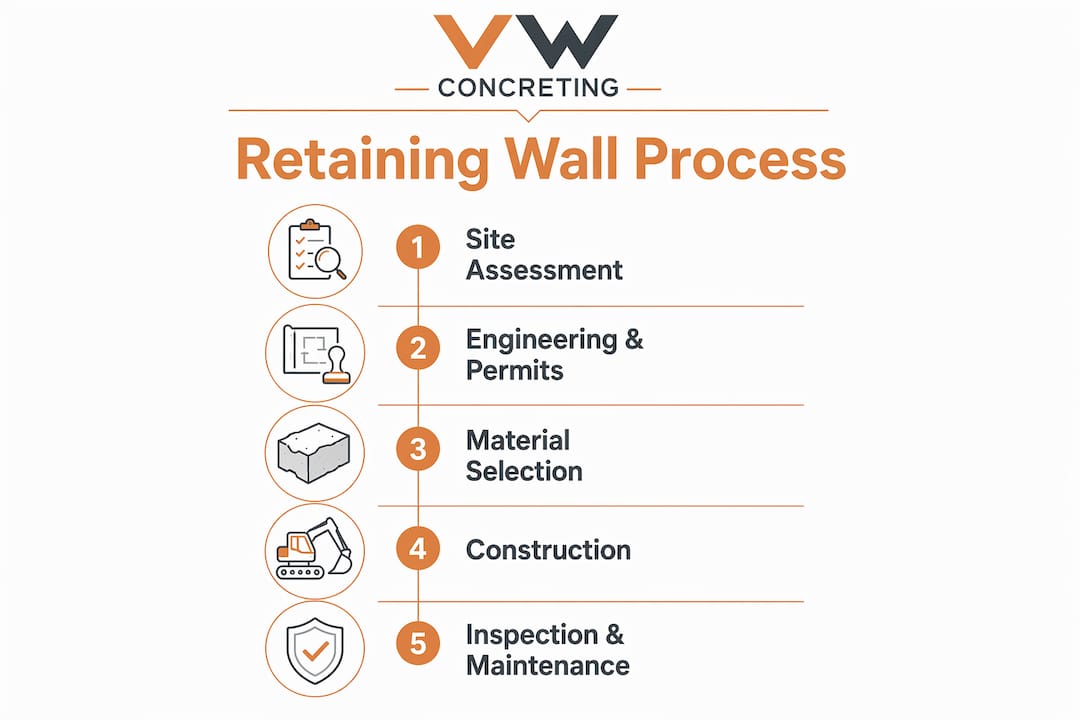 Infographic showing retaining wall project process steps
