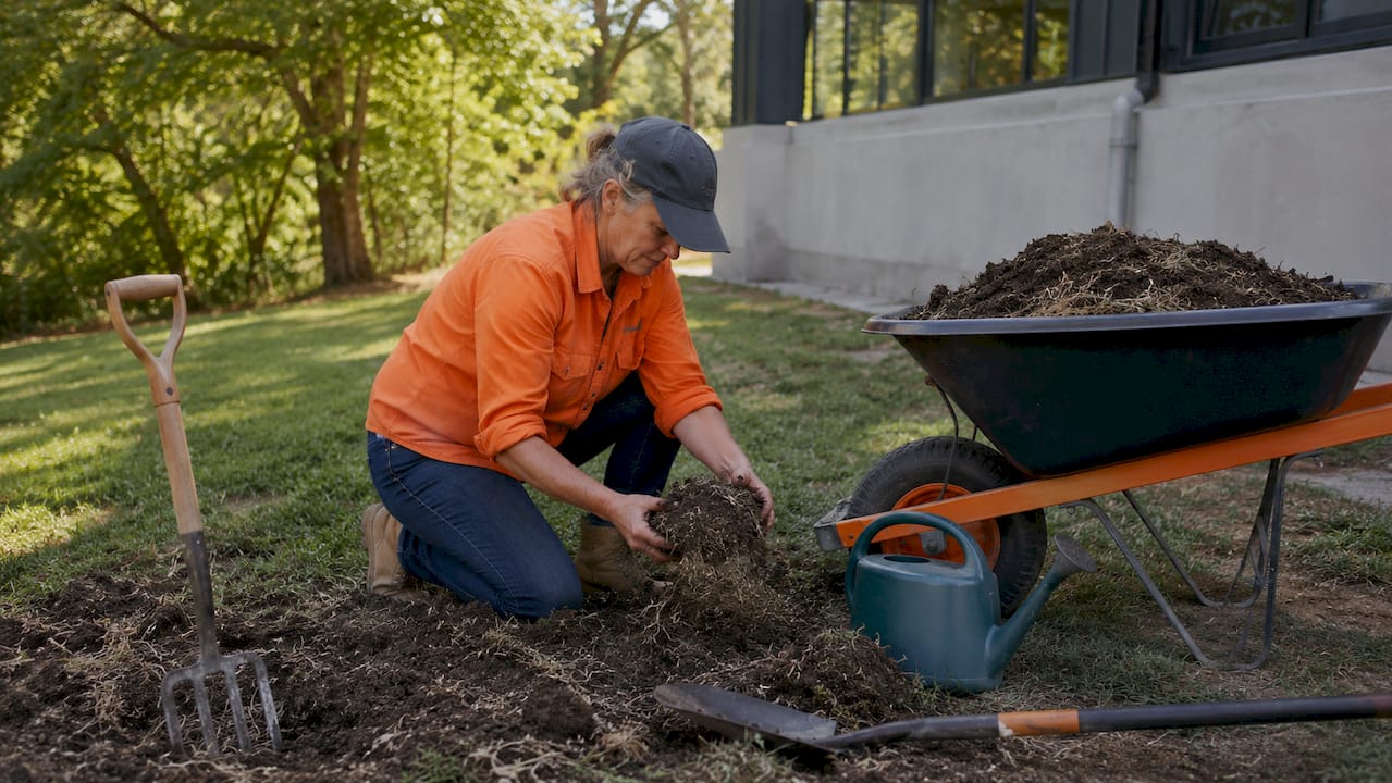 Close-up of hands holding soil sample outdoors