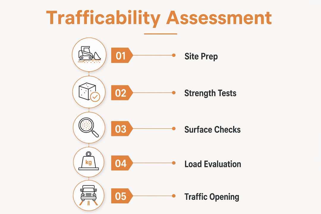 Infographic showing steps to assess concrete trafficability