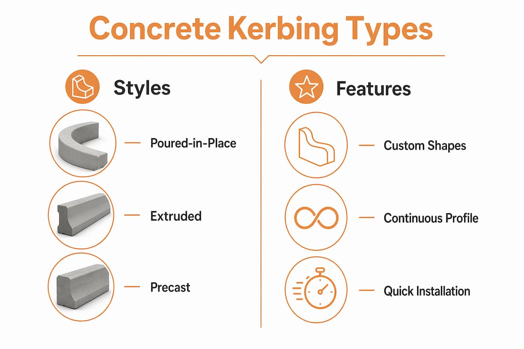 Infographic comparing concrete kerbing types and features