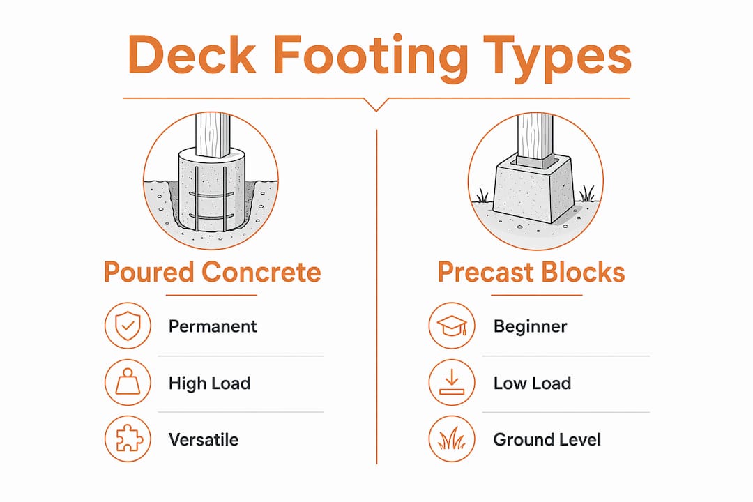 Infographic comparing deck footing types