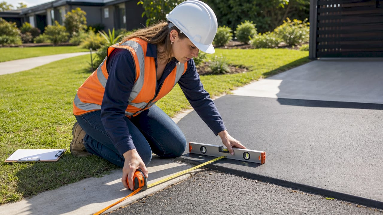 Engineer measuring driveway crossover dimensions
