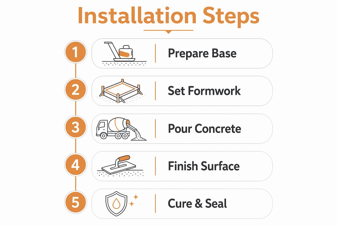 Infographic illustrating concrete pool surround installation steps