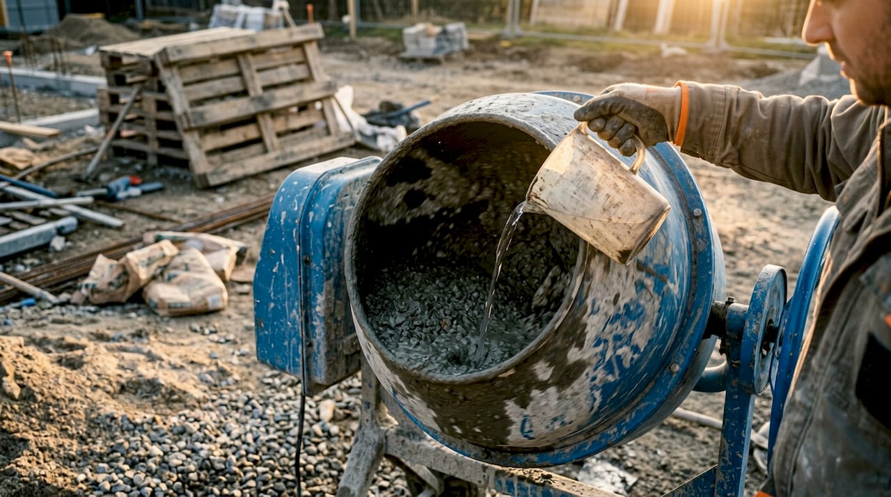 Concrete mixer drum with water measurement