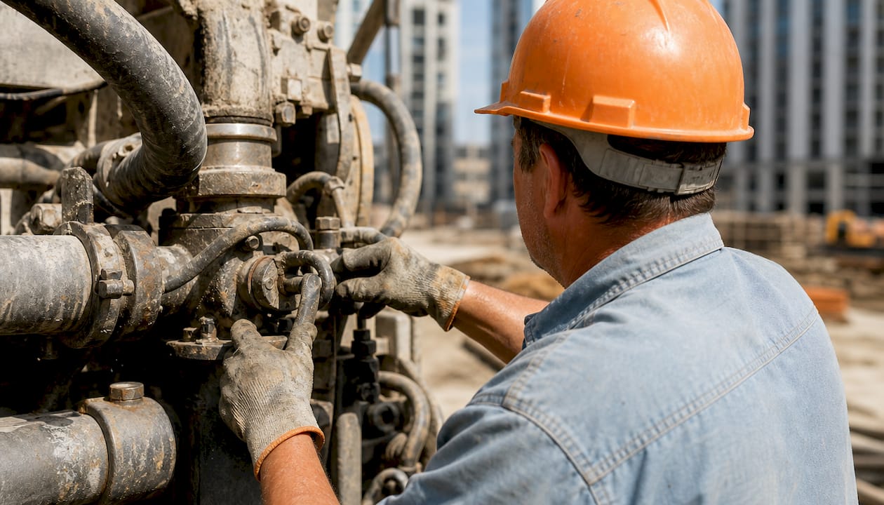 Hand-on control of concrete pump machinery