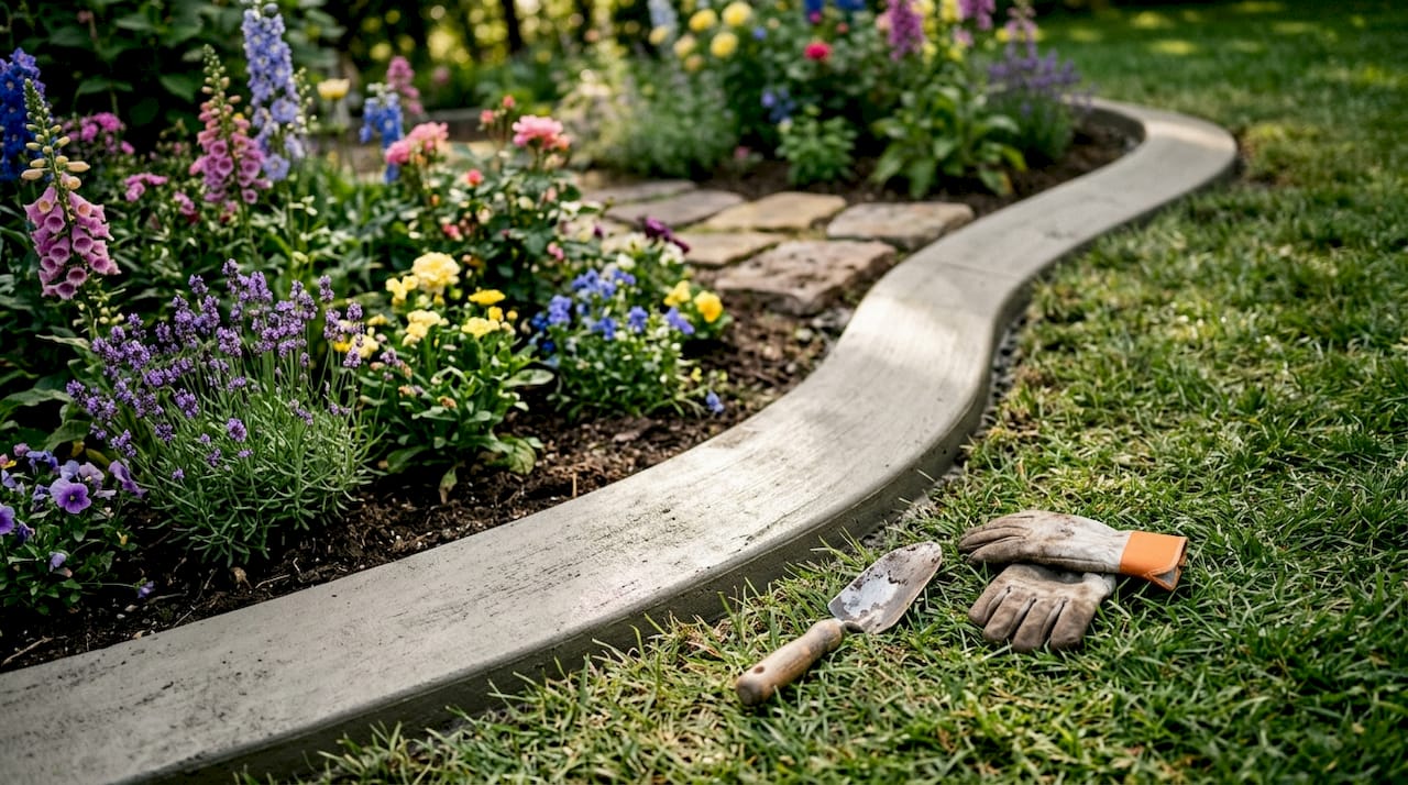 Close-up of seamless concrete garden border