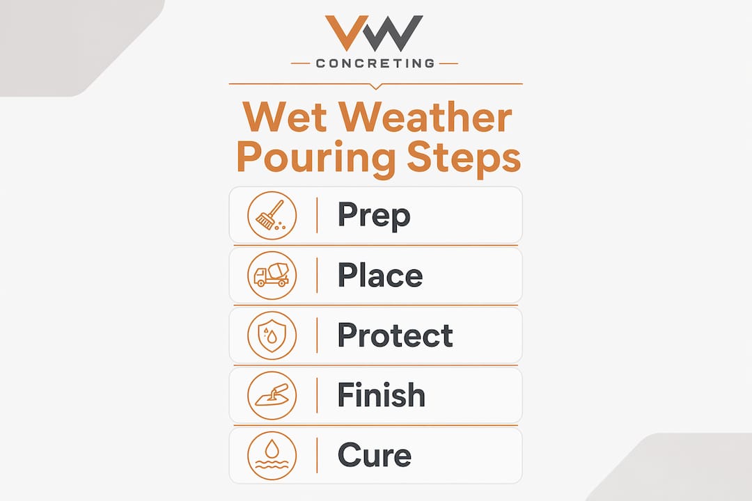 Infographic outlining wet weather concreting procedural steps