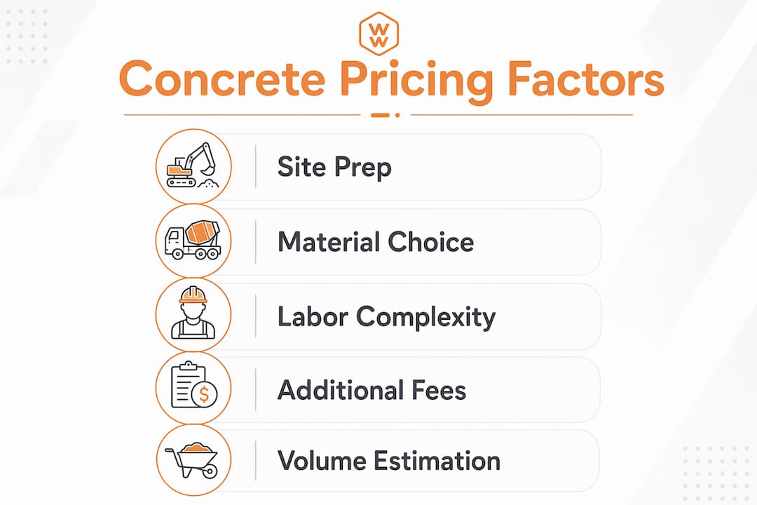 Infographic illustrating key factors in residential concrete pricing