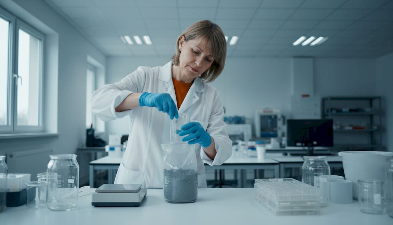Lab technician mixing SCM materials in laboratory