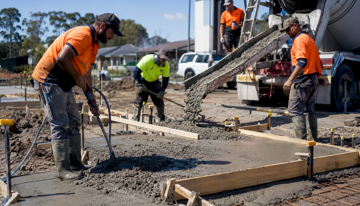 Overhead view of concrete pour sequencing at a construction site