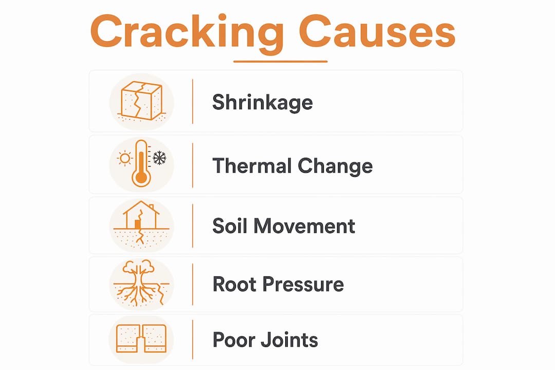 Infographic showing main causes of concrete footpath cracks