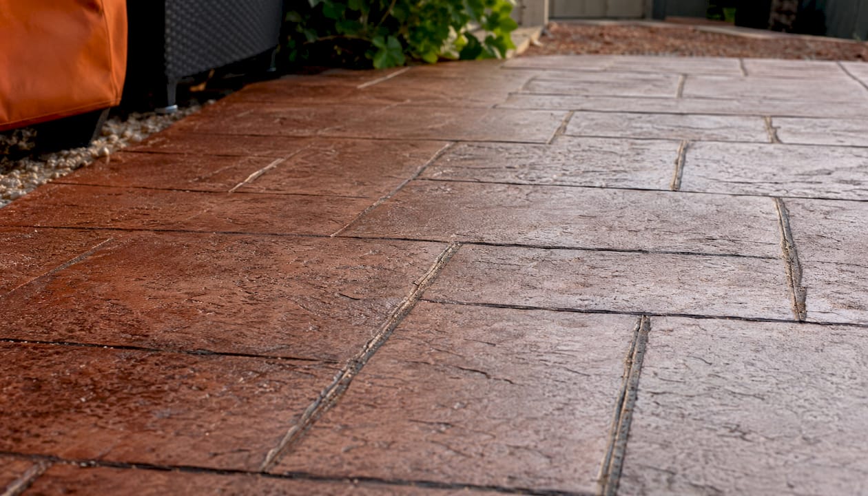 Close-up of stamped concrete stone pattern
