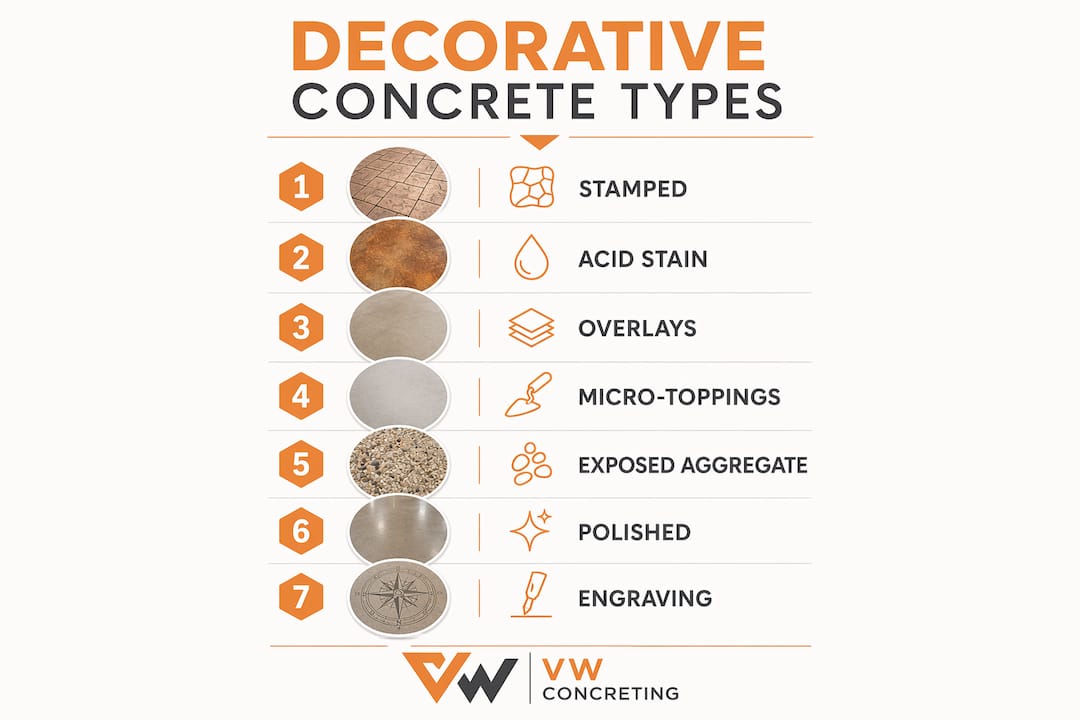 Infographic showing types of decorative concrete