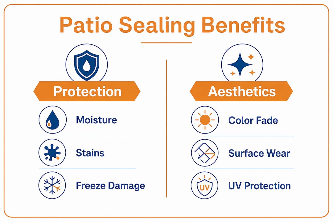 Infographic showing concrete patio sealing benefits