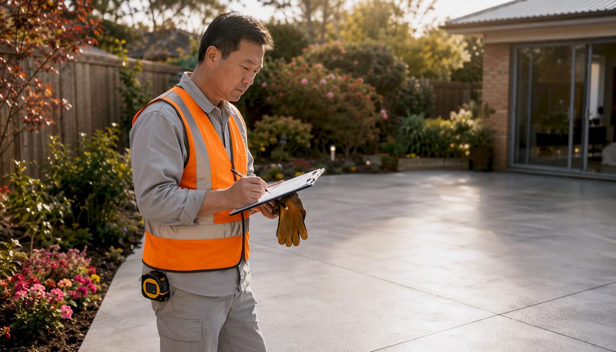 Inspector examining residential concreting work